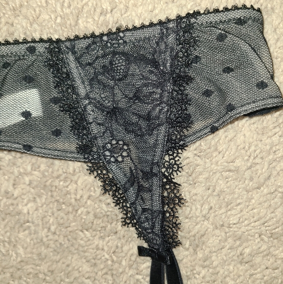 Felina Garter Belt Size S Sexy Swiss Dot Sheer Embroidered Mesh Lace Bows Clips - Picture 3 of 16